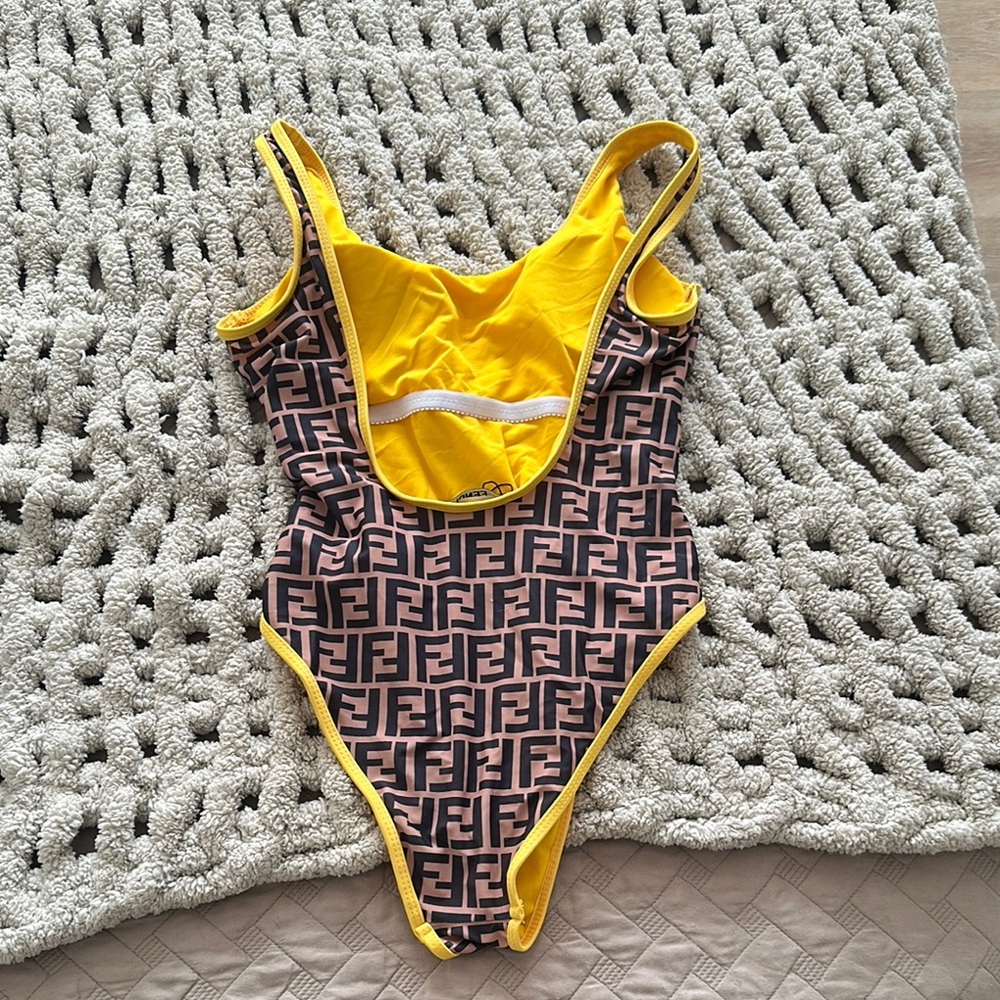FF STYLE Follow Brown & Yellow Logo One-Piece Swimsuit - Picture 3 of 6